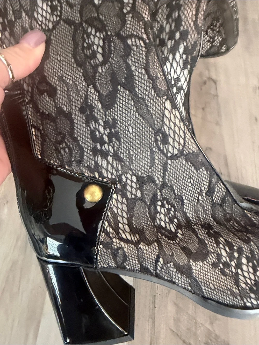 Black Lace Over-the-Knee Block Heel Boots